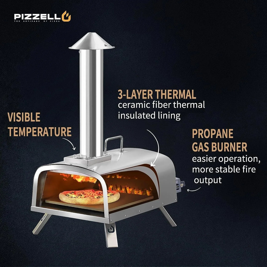 Multibrennstoff-Pizzaofen für den Außenbereich, Steinofen-Pizzaofen mit Gasbrenner und Holzfach – 12 Zoll
