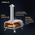 Multibrennstoff-Pizzaofen für den Außenbereich, Steinofen-Pizzaofen mit Gasbrenner und Holzfach – 12 Zoll