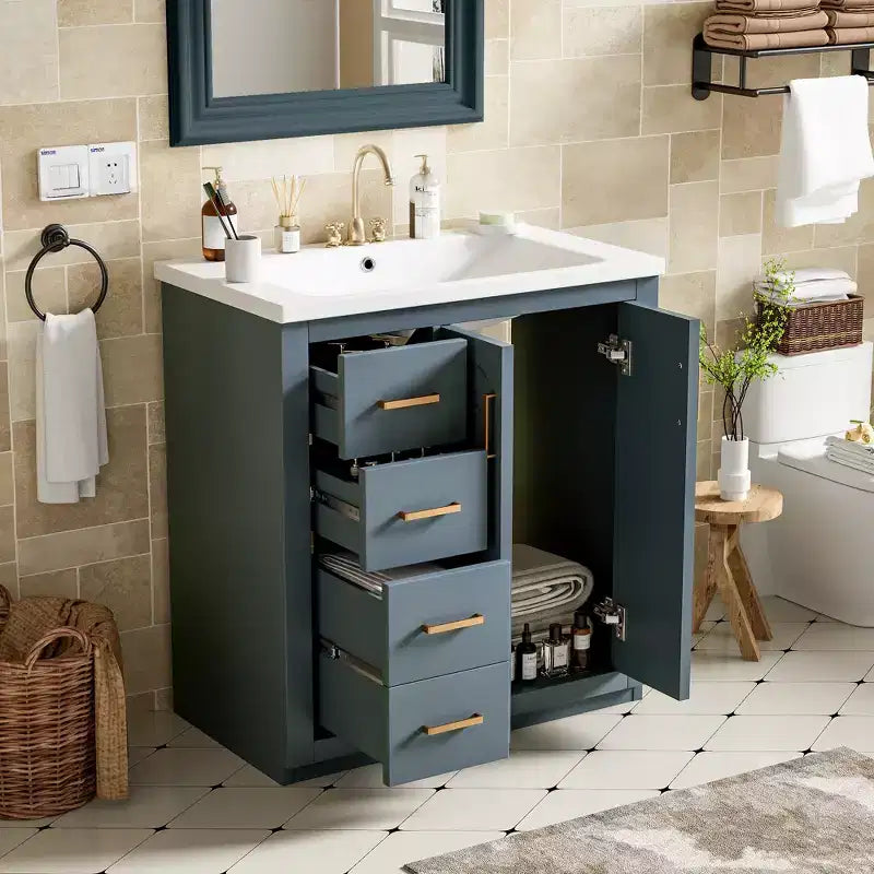 Badkamermeubel voor enkele wastafel van 30 met kast en 3 laden - zwart / blauw / groen / indigo / wit