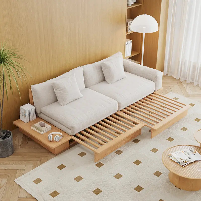 JASIWAY nowoczesna sofa z litego drewna tapicerowana bawełną i lnem