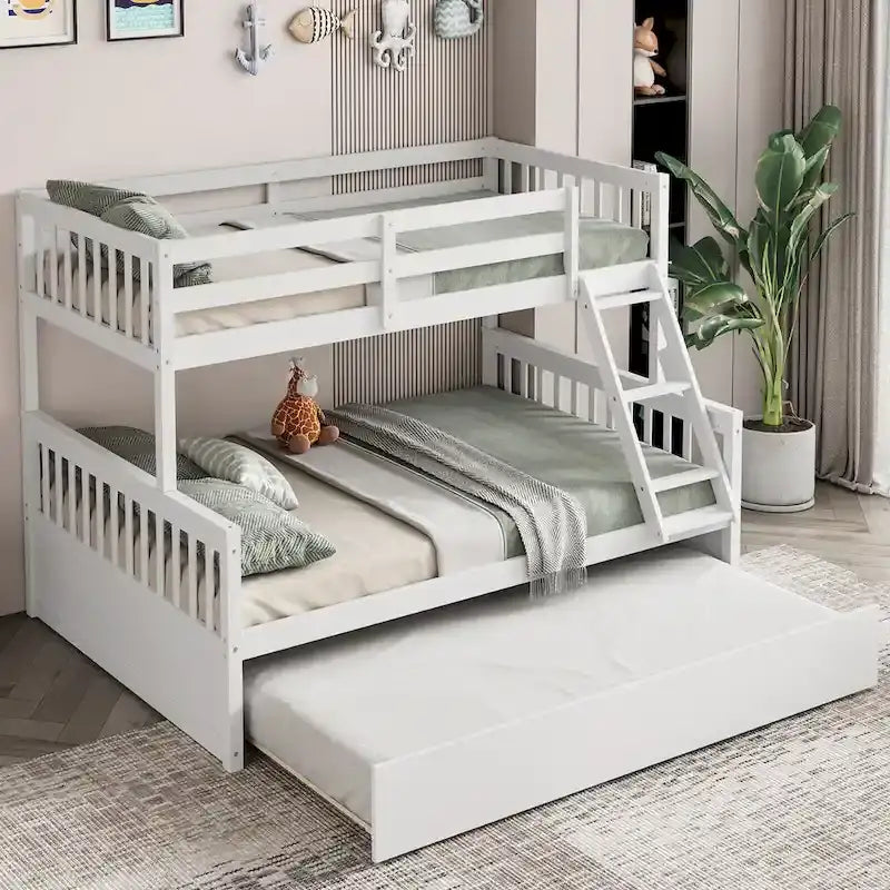 Gymax Etagenbett Twin über Full mit ausziehbarem Twin-Bett, umwandelbare Plattform