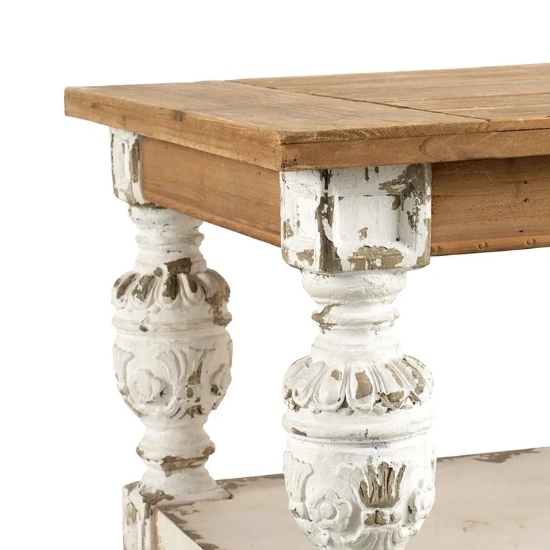 Rechthoekige antiek witgewassen houten koffietafel