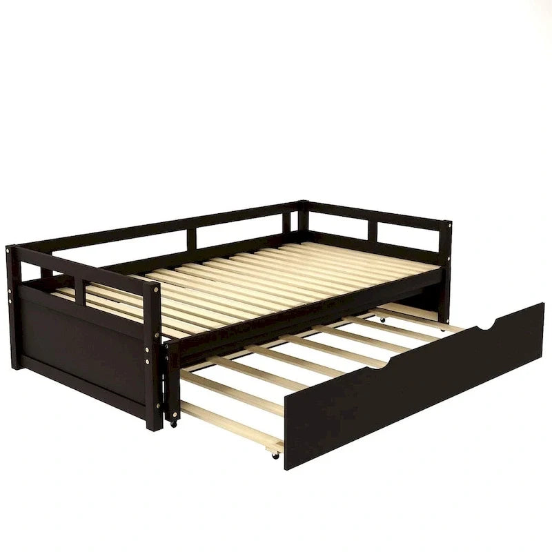 Letto da giorno allungabile con letto estraibile, letto da giorno in legno con letto estraibile