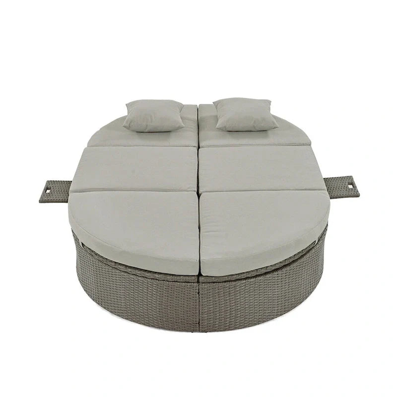 Letto prendisole da esterno per patio, daybed per 2 persone con cuscini e guanciali