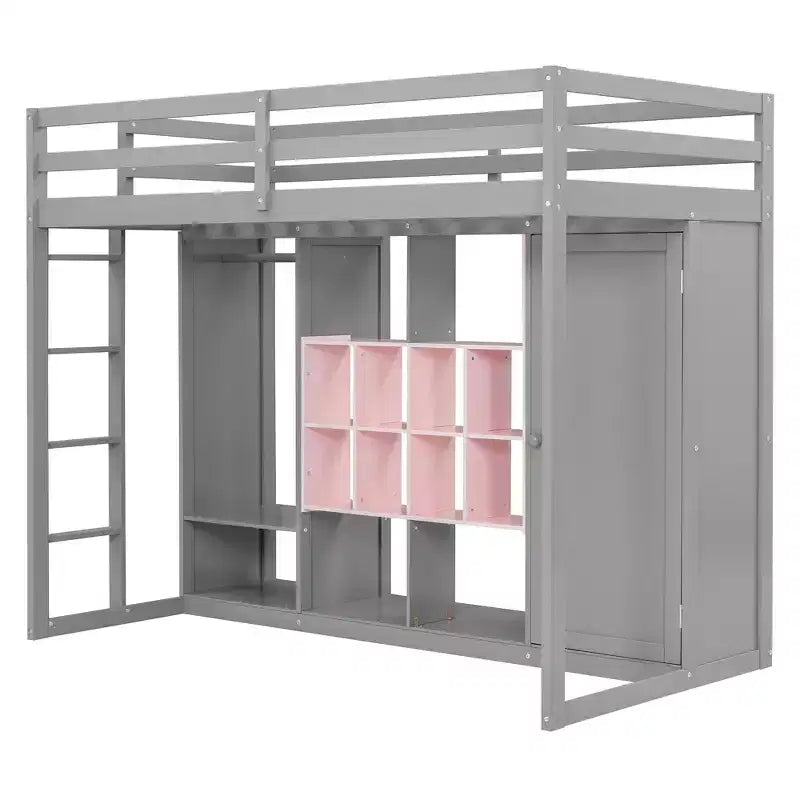 Lit mezzanine pour enfants avec armoire et étagères, cadre de lit mezzanine en bois avec meuble de rangement pour enfants et adolescents