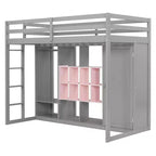 Lit mezzanine pour enfants avec armoire et étagères, cadre de lit mezzanine en bois avec meuble de rangement pour enfants et adolescents