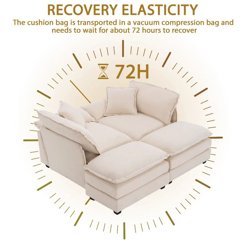 Zweisitzer-Sofa mit 2 Sitzkissen, 2 Kissen und 2 Hockern, bequemes Sofa – tiefes Wohnzimmer-Sofa, modulares Sofa