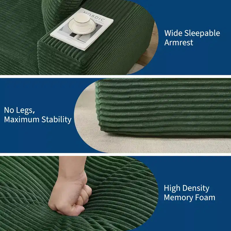 108 modernes Sofa, 3-Sitzer-Sofa in L-Form mit Polsterbezug und Kissen, Sofa mit tiefer Sitzfläche, keine Montage erforderlich