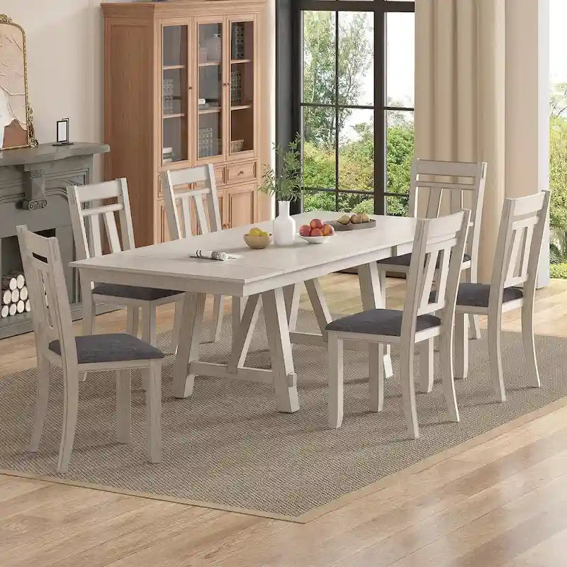 VECELO eetkamerstoelen van massief hout met zitting van linnenstof, set van 2/4/6 eetkamerstoelen