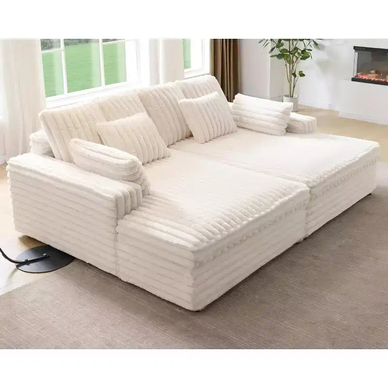 AMERLIFE 93-Zoll-Doppel-Chaiselongue-Sofa für zwei Personen, tiefes Cloud-Sofa mit Lendenkissen und breiten Armlehnen, einfache Montage, Kunstfell