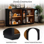 Großes Buffet-Sideboard mit 4 Türen und Glastüren, gewölbter Schrank mit verstellbaren Einlegeböden für die Küche