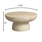 Ronde salontafel van fiberstone op sokkel, sculpturale bijzettafel voor binnen en buiten met antislipvoetjes