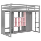 Lit mezzanine pour enfants avec armoire et étagères, cadre de lit mezzanine en bois avec meuble de rangement pour enfants et adolescents