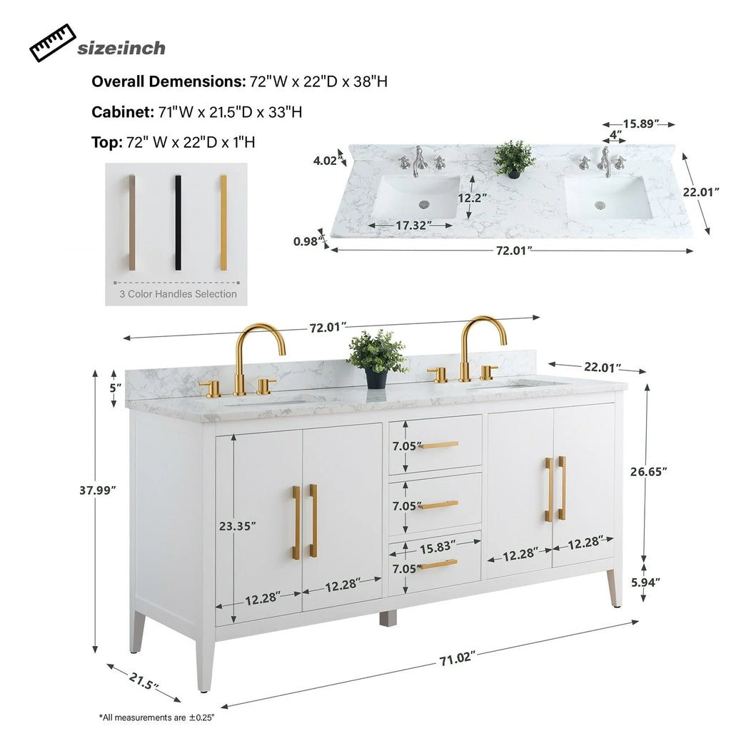 Mobile bagno Vanity Art 72 con doppio lavabo e piano in marmo composito