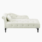 Moderne chaise longue van 60,6 inch met fluwelen bekleding, gecapitonneerde knopen, massief houten poten en sierspijkers