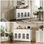 Buffet étroit de 140 cm avec rangements, meuble d’appoint avec 3 tiroirs et 4 portes pour cuisine, salle à manger et salon