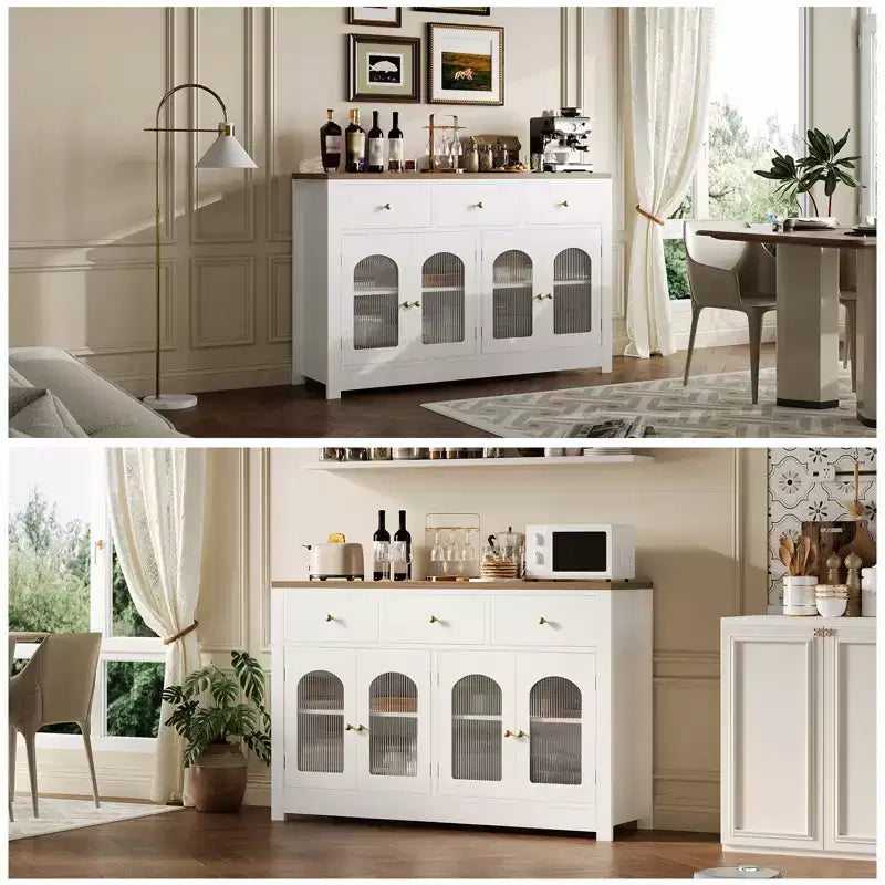 Buffet étroit de 140 cm avec rangements, meuble d’appoint avec 3 tiroirs et 4 portes pour cuisine, salle à manger et salon