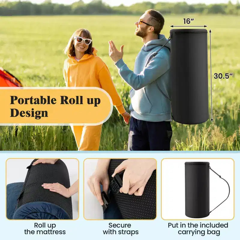 Costway Campingmatratze aus Memory-Schaumstoff mit rutschfester Unterseite und Tragetasche für das Schlafen im Freien, Grau/Blau