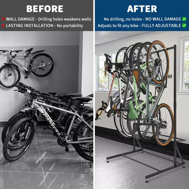 Suporte de arrumação autónomo para 5 bicicletas, com capacidade robusta de 300 Lbs, organizador resistente para guardar bicicletas de forma segura e estável em jardins dianteiros e traseiros