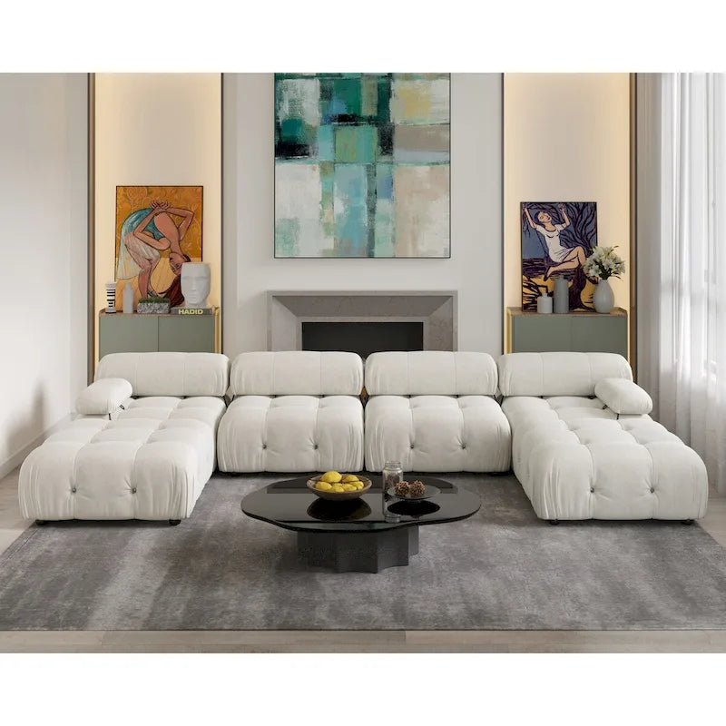 138' umbaubares modulares Ecksofa, U-förmige minimalistische Samtsofas
