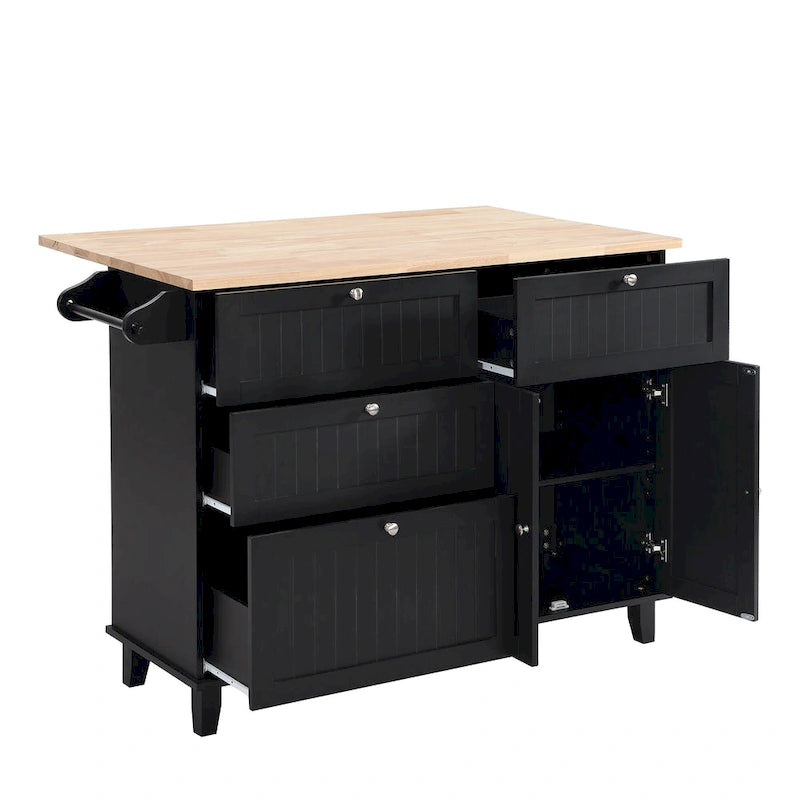 Ensemble îlot de cuisine TOPMAX avec rallonge rabattable et 2 places assises, ensemble table à manger avec étagère réglable, tiroirs et porte-serviettes