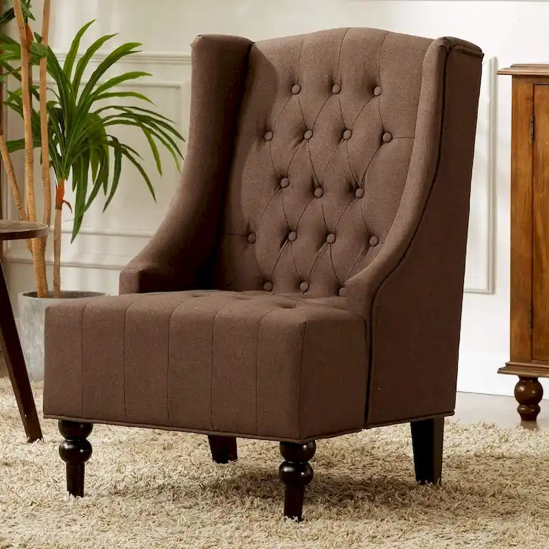 Poltrona Wingback con struttura in legno massello, poltrona Mid-Century Modern, poltrona accent con schienale extra spesso