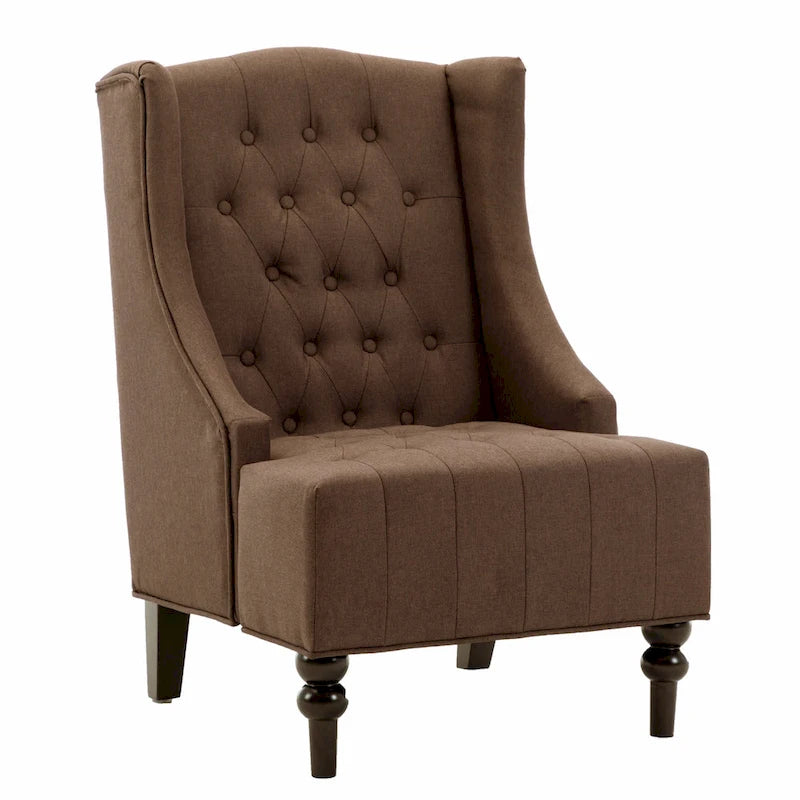 Poltrona Wingback con struttura in legno massello, poltrona Mid-Century Modern, poltrona accent con schienale extra spesso