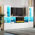 Mobile TV con caminetto elettrico non riscaldante da 34,2", Centro di intrattenimento con luce LED, Ripiani in vetro temperato per TV fino a 75"