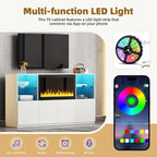 Mobile TV con caminetto elettrico non riscaldante da 34,2", Centro di intrattenimento con luce LED, Ripiani in vetro temperato per TV fino a 75"