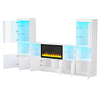 Mobile TV con caminetto elettrico non riscaldante da 34,2", Centro di intrattenimento con luce LED, Ripiani in vetro temperato per TV fino a 75"