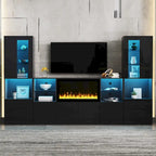 Mobile TV con caminetto elettrico non riscaldante da 34,2", Centro di intrattenimento con luce LED, Ripiani in vetro temperato per TV fino a 75"