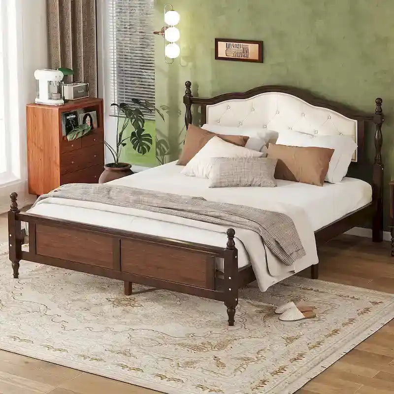 Letto matrimoniale con testiera imbottita e contenitore a scomparsa