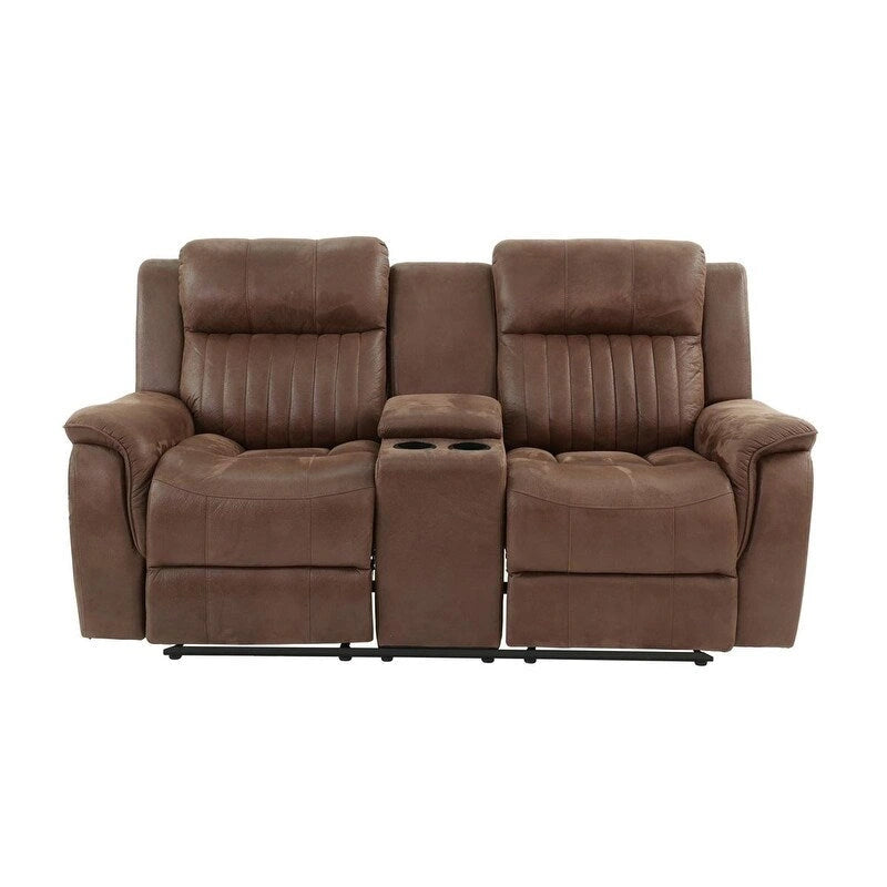 Divanetto manuale contemporaneo con console, 1 posto, per soggiorno, in similpelle traspirante, colore caffè scuro