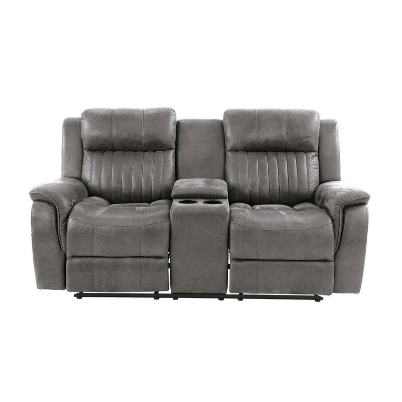 Divanetto manuale contemporaneo con console, 1 posto, per soggiorno, in similpelle traspirante, colore caffè scuro