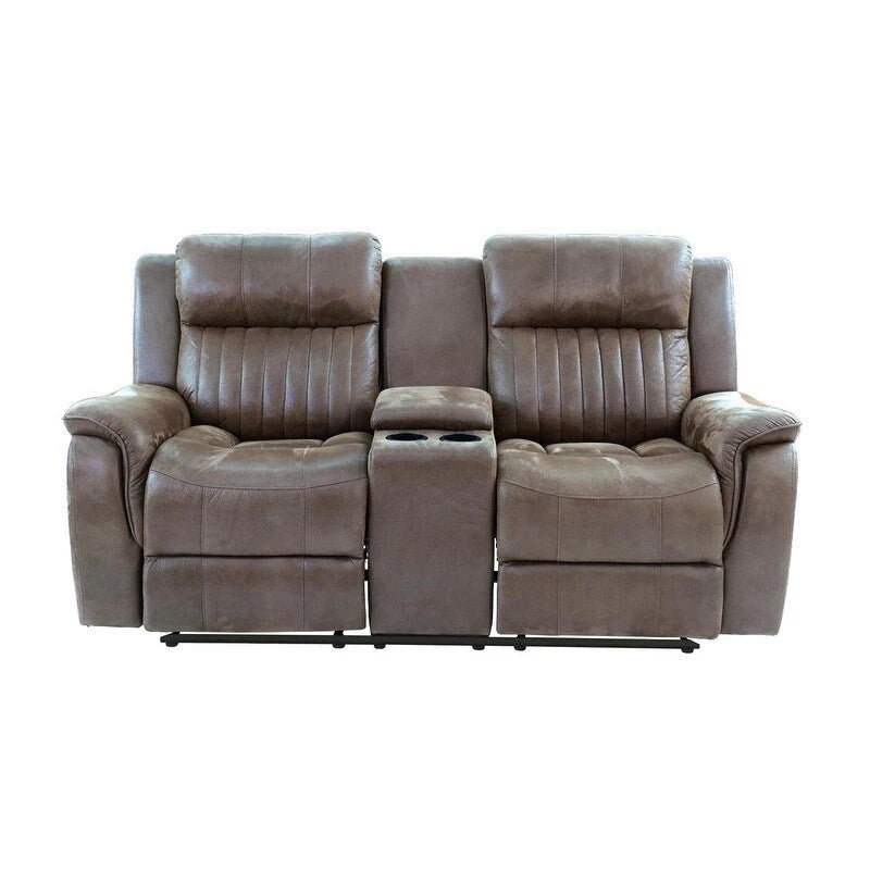 Divanetto manuale contemporaneo con console, 1 posto, per soggiorno, in similpelle traspirante, colore caffè scuro
