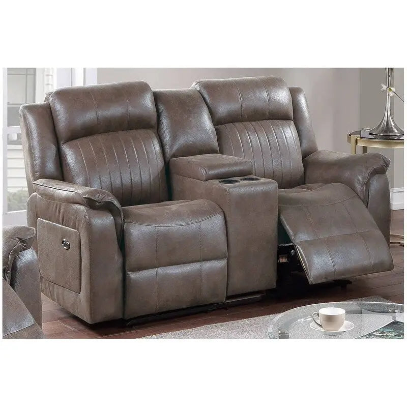 Divanetto manuale contemporaneo con console, 1 posto, per soggiorno, in similpelle traspirante, colore caffè scuro