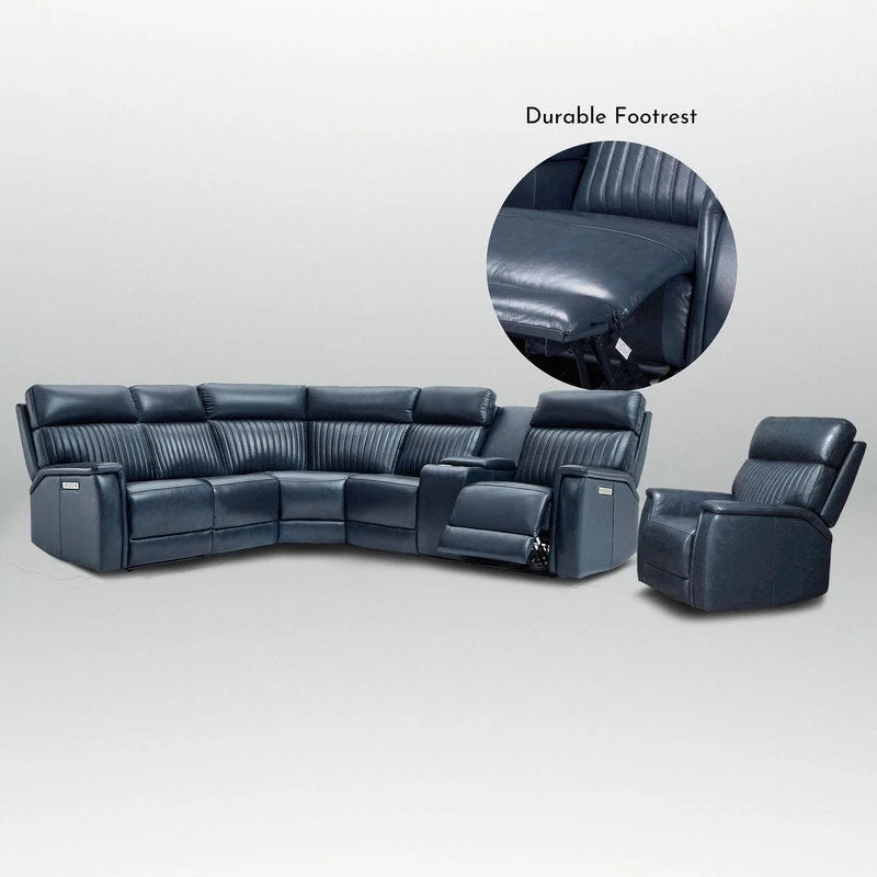 Divano componibile a 105 W in vera pelle con reclinabile e console singola, porte USB e USB-C, 1 poltrona reclinabile senza braccioli