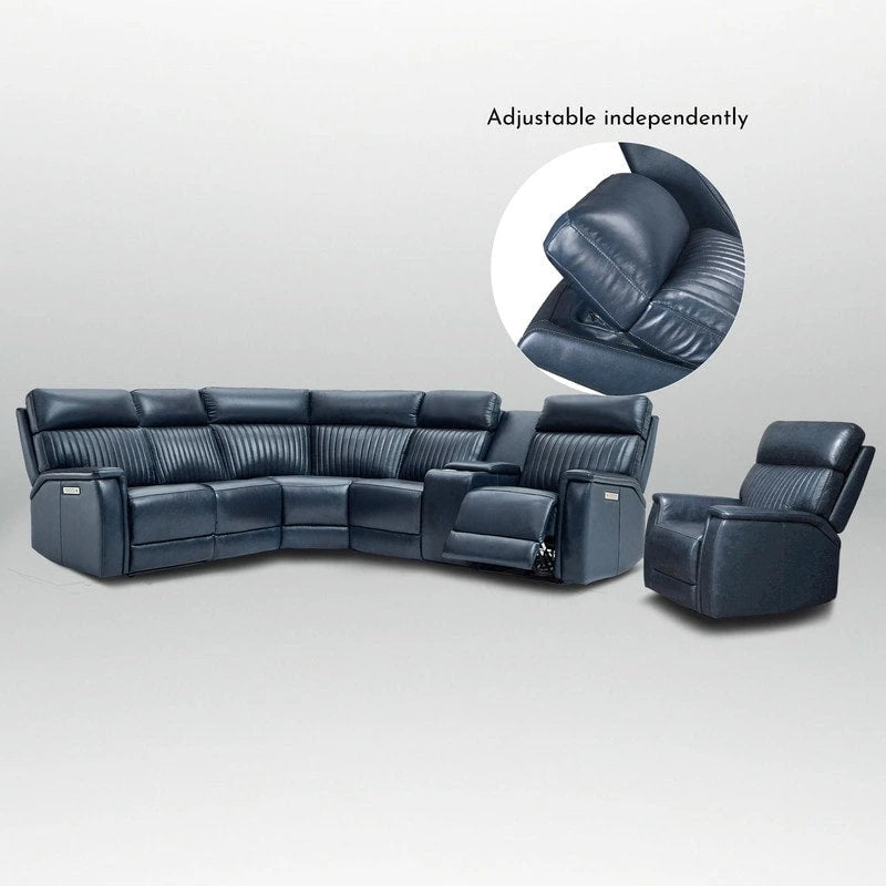 Divano componibile a 105 W in vera pelle con reclinabile e console singola, porte USB e USB-C, 1 poltrona reclinabile senza braccioli