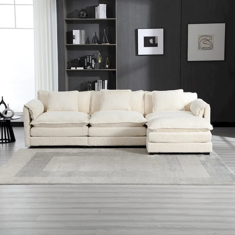 Divano Sezionale Angolare a 4 Posti Beige 112.2 in Tessuto Bouclé Moderno con Cuscini Sfoderabili e Braccioli Staccabili