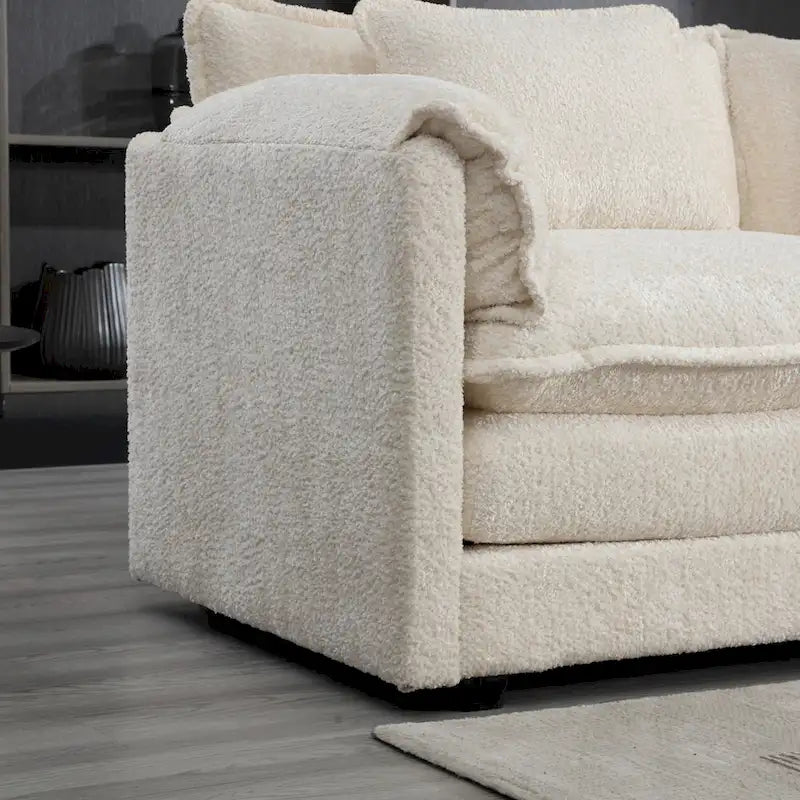 Divano Sezionale Angolare a 4 Posti Beige 112.2 in Tessuto Bouclé Moderno con Cuscini Sfoderabili e Braccioli Staccabili