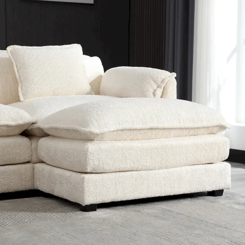 Divano Sezionale Angolare a 4 Posti Beige 112.2 in Tessuto Bouclé Moderno con Cuscini Sfoderabili e Braccioli Staccabili