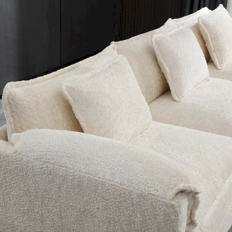 Divano Sezionale Angolare a 4 Posti Beige 112.2 in Tessuto Bouclé Moderno con Cuscini Sfoderabili e Braccioli Staccabili