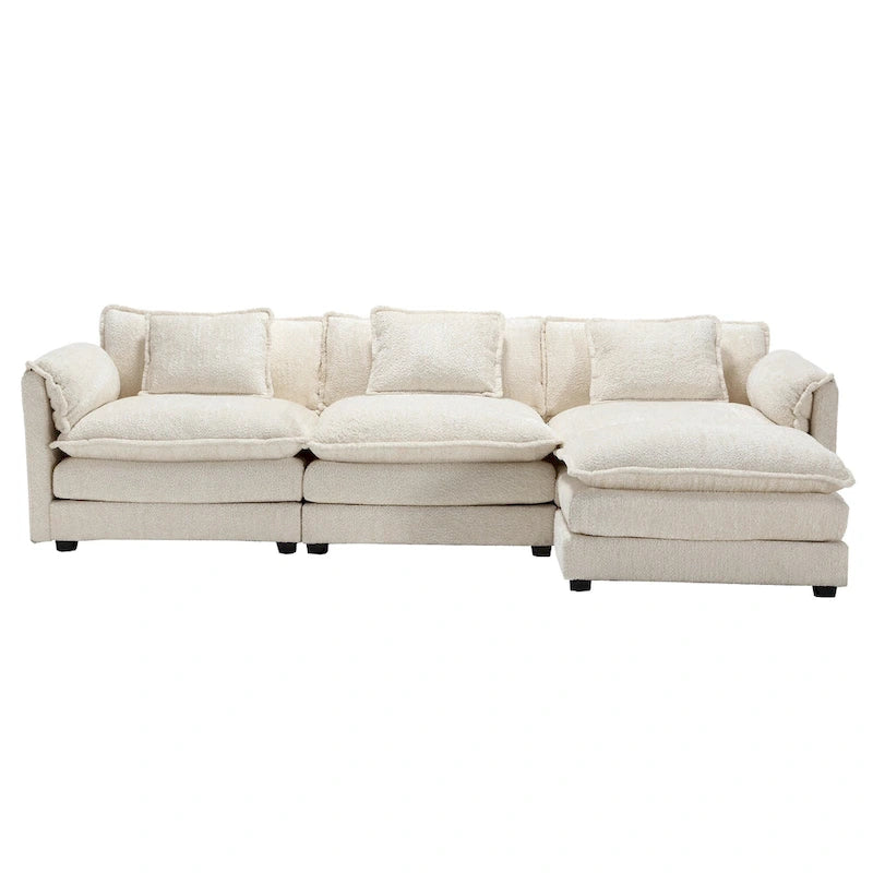 Divano Sezionale Angolare a 4 Posti Beige 112.2 in Tessuto Bouclé Moderno con Cuscini Sfoderabili e Braccioli Staccabili