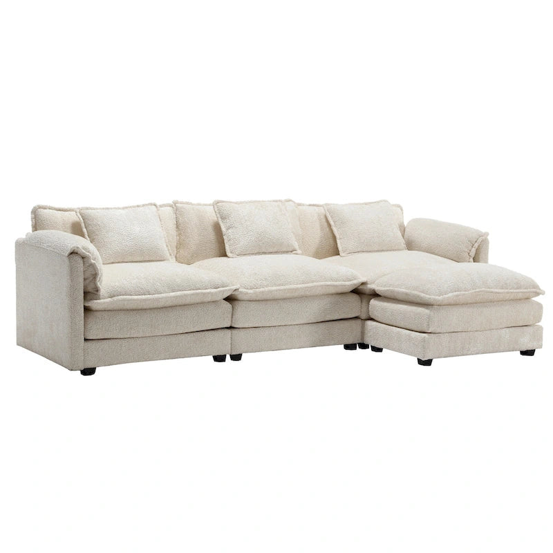 Divano Sezionale Angolare a 4 Posti Beige 112.2 in Tessuto Bouclé Moderno con Cuscini Sfoderabili e Braccioli Staccabili