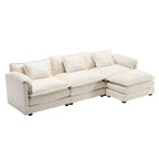 Divano Sezionale Angolare a 4 Posti Beige 112.2 in Tessuto Bouclé Moderno con Cuscini Sfoderabili e Braccioli Staccabili