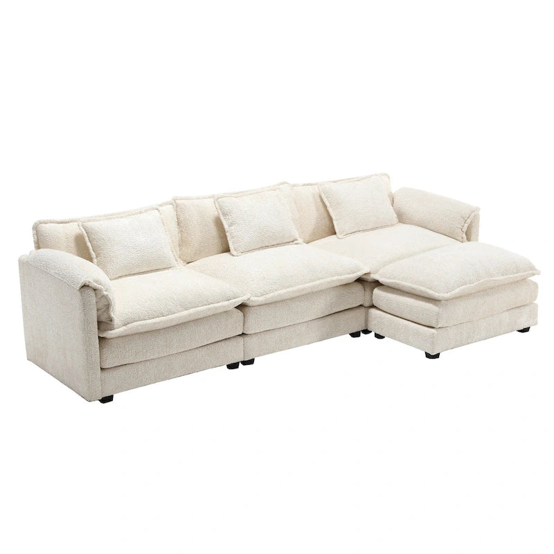 Divano Sezionale Angolare a 4 Posti Beige 112.2 in Tessuto Bouclé Moderno con Cuscini Sfoderabili e Braccioli Staccabili