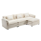 Divano Sezionale Angolare a 4 Posti Beige 112.2 in Tessuto Bouclé Moderno con Cuscini Sfoderabili e Braccioli Staccabili