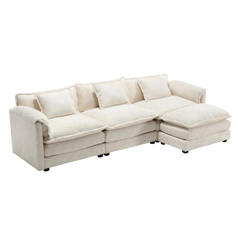 Divano Sezionale Angolare a 4 Posti Beige 112.2 in Tessuto Bouclé Moderno con Cuscini Sfoderabili e Braccioli Staccabili