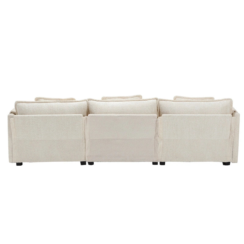 Divano Sezionale Angolare a 4 Posti Beige 112.2 in Tessuto Bouclé Moderno con Cuscini Sfoderabili e Braccioli Staccabili