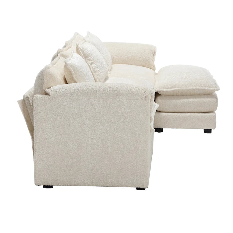 Divano Sezionale Angolare a 4 Posti Beige 112.2 in Tessuto Bouclé Moderno con Cuscini Sfoderabili e Braccioli Staccabili